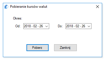 Rys. Okno pobierania kursów walut