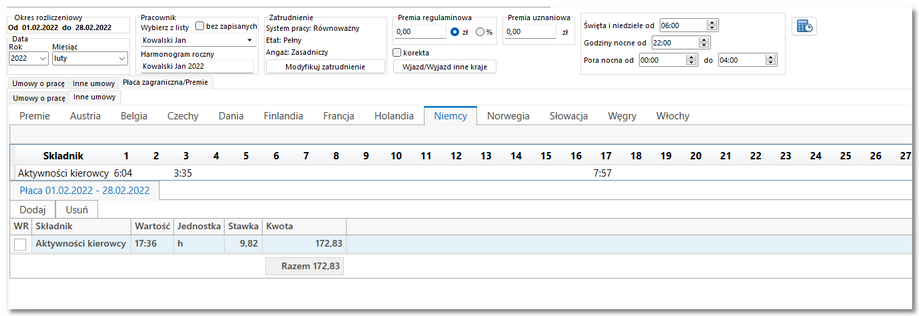 Rys. Zakładka "Płaca zagraniczna/Premie".